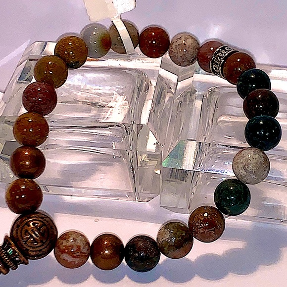 OCEAN JASPER & TASSEL STRETCH BRACELET NEW HEALING STONES - Picture 2 of 6